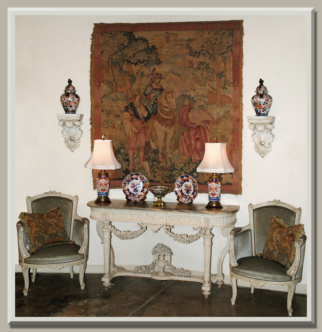 antique tapestry display