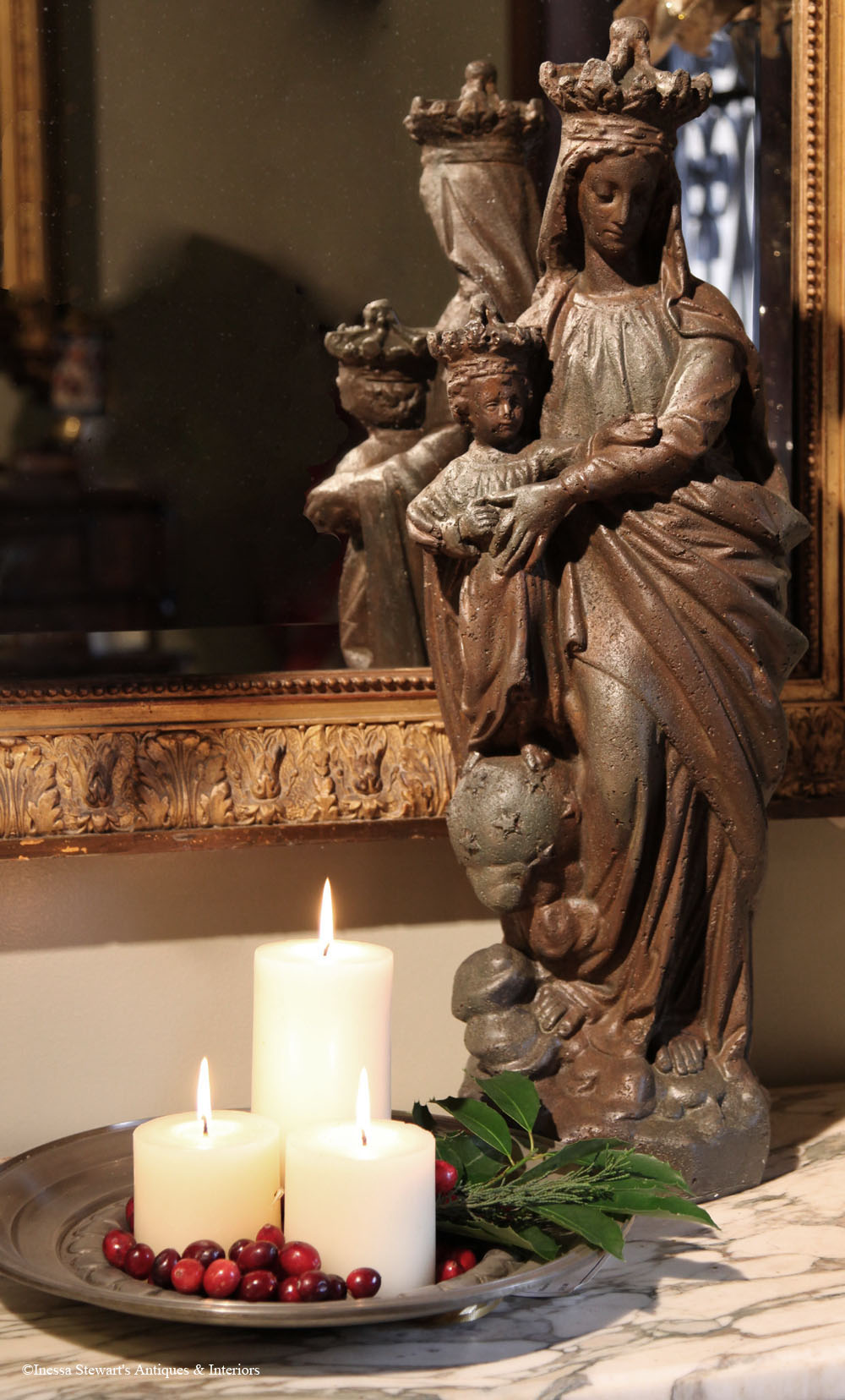 Antique Accessories, Statue, Mirror, Candles at Inessa Stewart Antiques