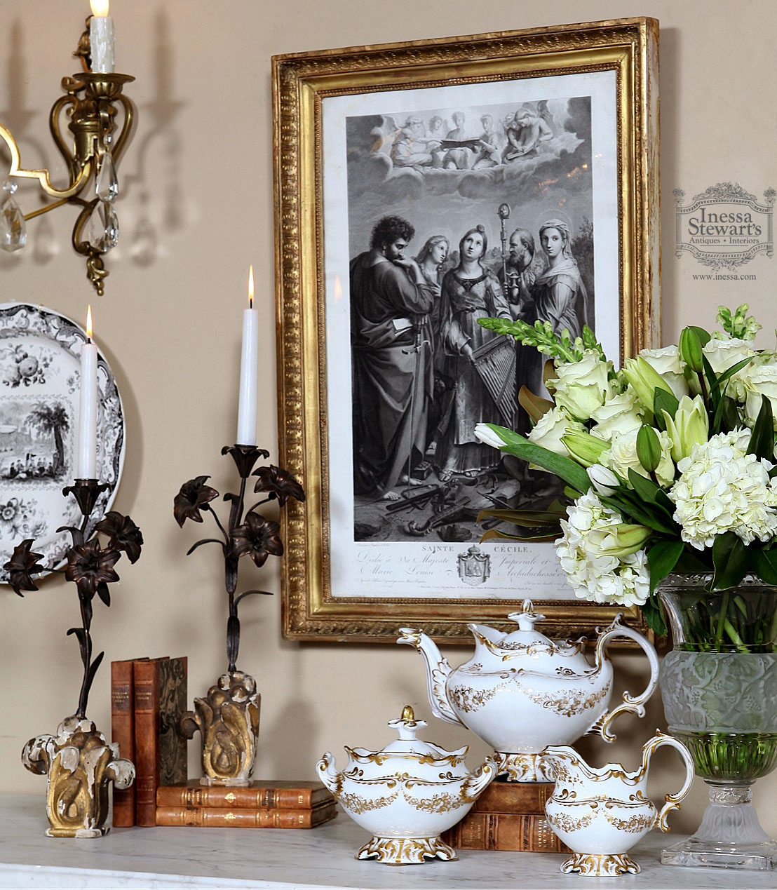 Antique accessoires, painting, culinary antiques, candle sticks