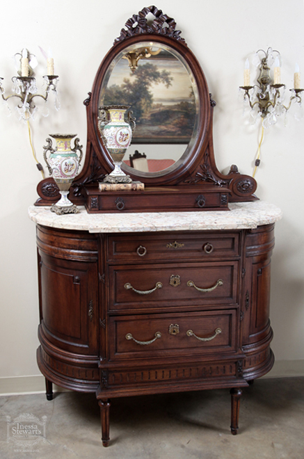 Antique French Louis XVI Walnut Bedroom Set Vanity - Online Antique Store