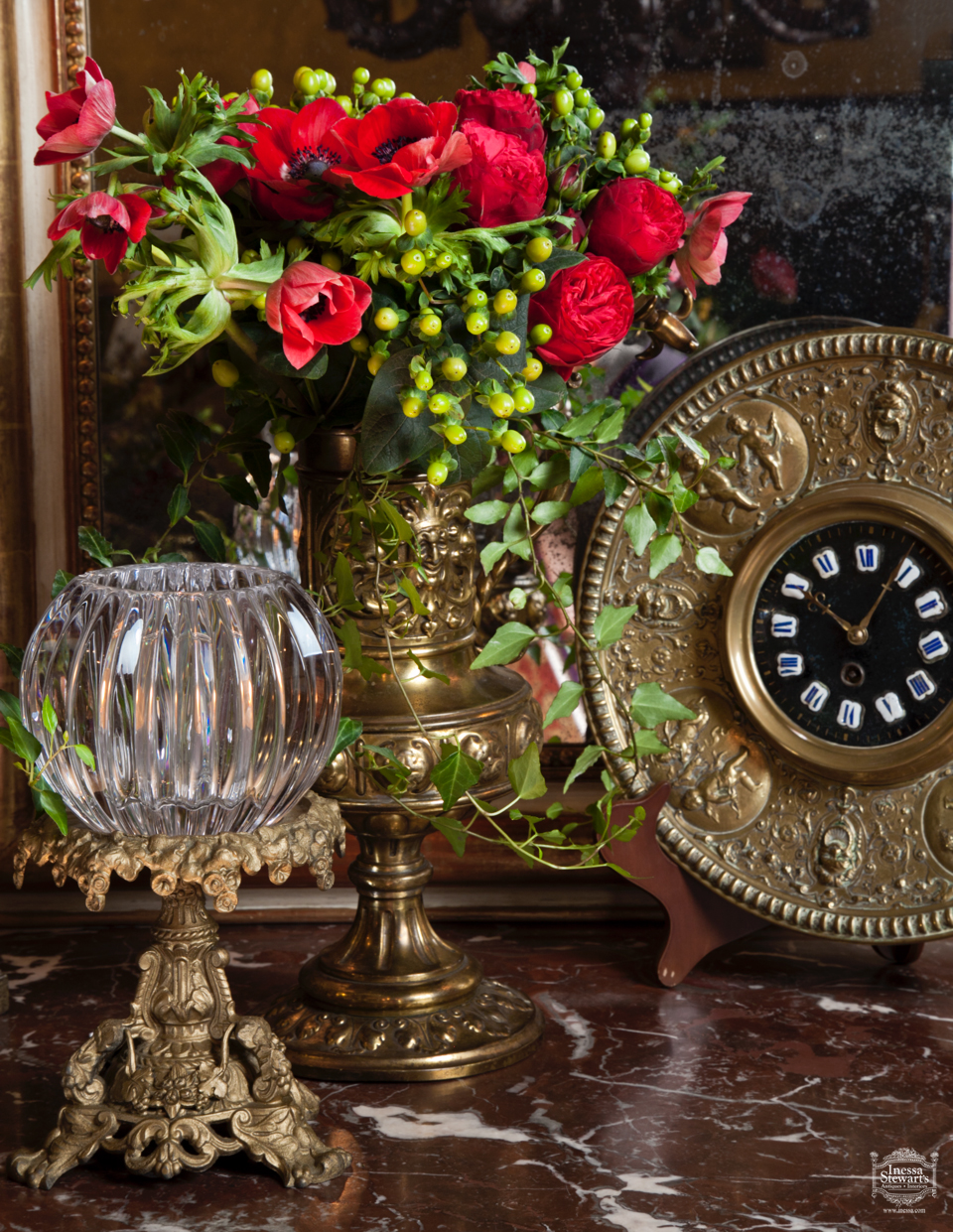Antique accessories and furniture for holiday decorating 
