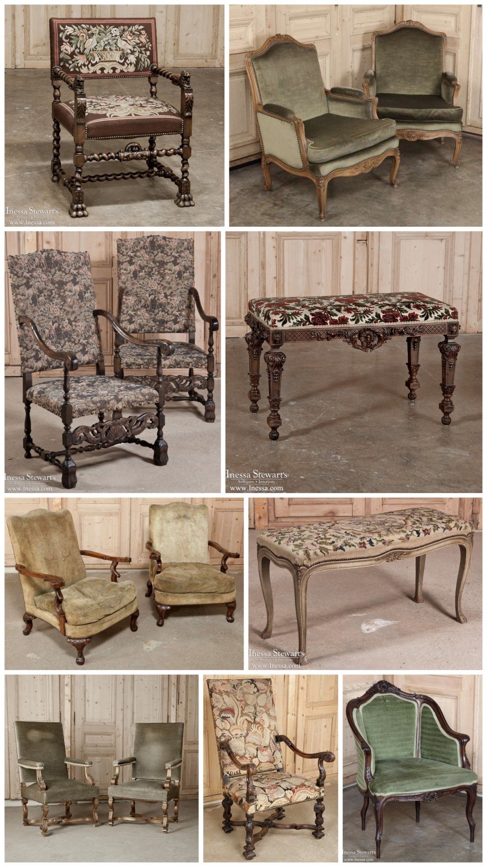 Antique Furniture french armchairs benches coffee tables