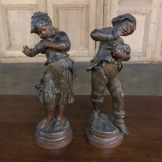 Pair 19th Century Romantic Spelter Statues by Auguste Moreau (1834-1917)
