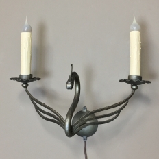 Mid-Century Electrified Twin-Arm Swan Motif Wall Sconce