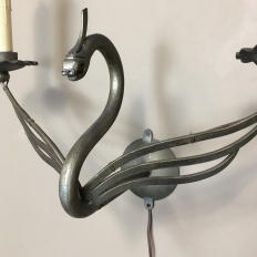 Mid-Century Electrified Twin-Arm Swan Motif Wall Sconce