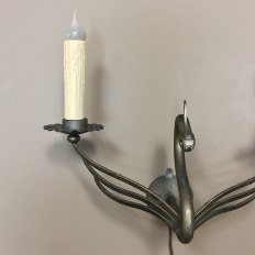 Mid-Century Electrified Twin-Arm Swan Motif Wall Sconce