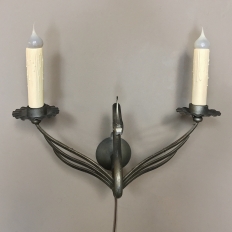 Mid-Century Electrified Twin-Arm Swan Motif Wall Sconce