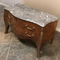 19th Century French Louis XV Marquetry Marble Top Commode