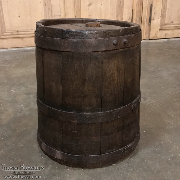 19th Century Banded Oak Stave Barrel