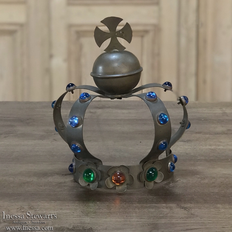 19th Century Decorative Brass Crown with Semi-Precious Stones
