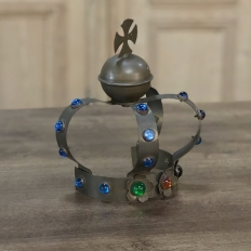 19th Century Decorative Brass Crown with Semi-Precious Stones