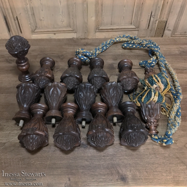 Set Of 15 Italian Hand Carved Walnut Finials
