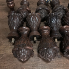 Set Of 15 Italian Hand Carved Walnut Finials