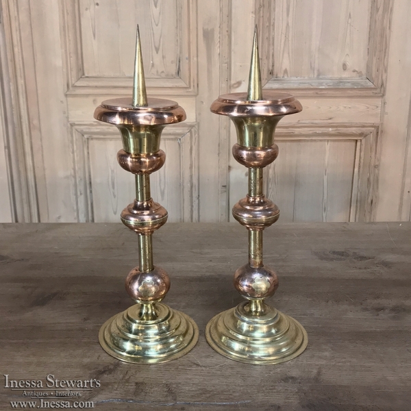 PAIR Early 19th Century Solid Copper & Brass Candlesticks