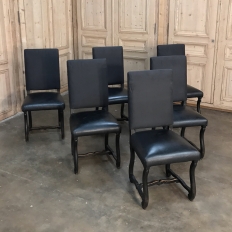 Set of 6 Antique French Os de Mouton Dining Chairs with Faux Leather
