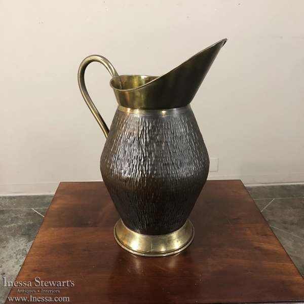 Antique Hand-Hammered Copper and Brass Pitcher