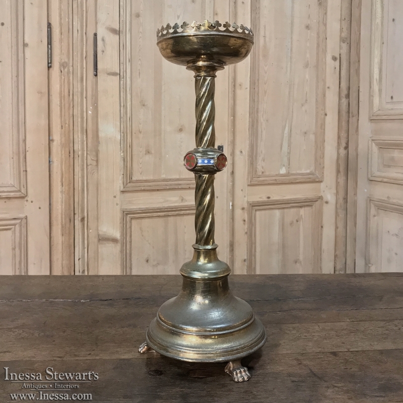 19th Century Bronze & Brass Candlestick with Champleve