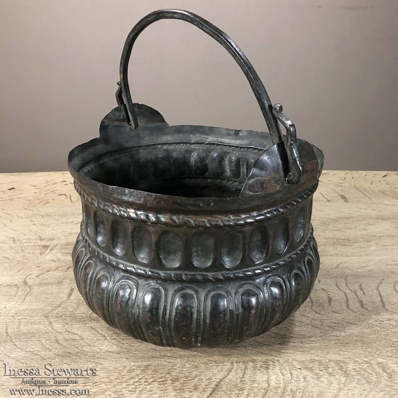 19th Century Embossed Patina Copper Jardiniere - Planter