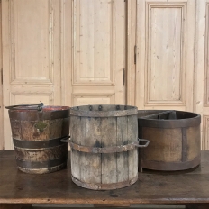 Antique Oak Stave, Brass & Iron Bucket