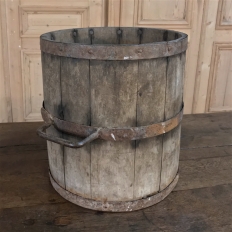 Antique Oak Stave, Brass & Iron Bucket