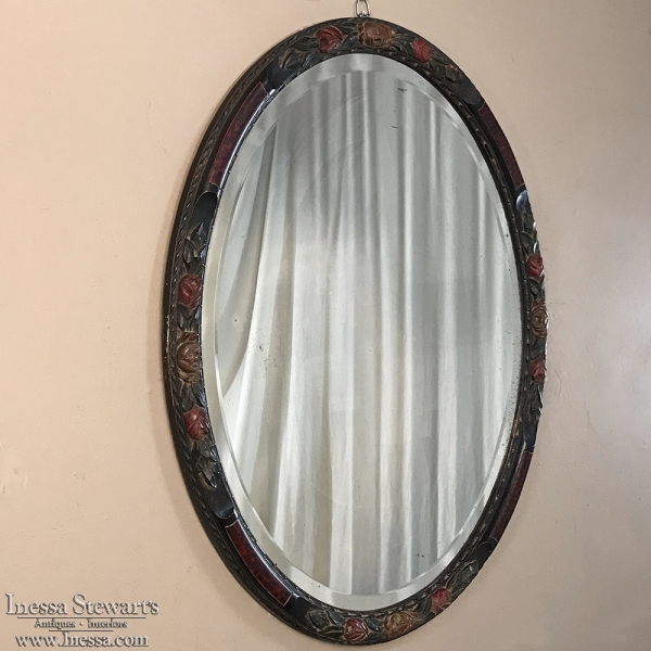 Antique Hand Painted French Oval Mirror