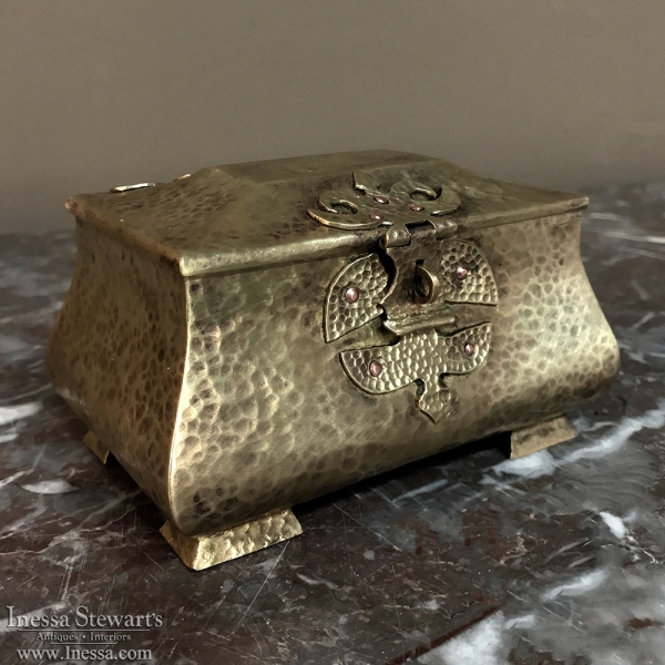 Antique French Arts & Crafts Period Hand-Hammered Brass Box