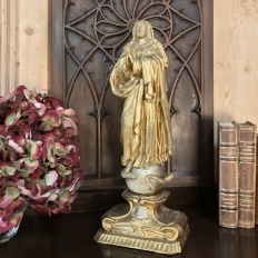 18th Century Italian Hand Carved and Painted Wood Madonna Statue