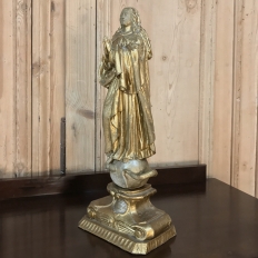 18th Century Italian Hand Carved and Painted Wood Madonna Statue