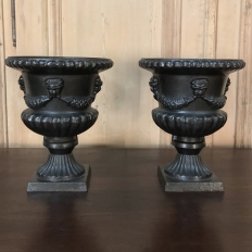Pair 19th Century Neoclassical Cast Iron Garden Urns