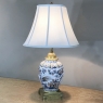 19th Century French Napoleon III Hand Painted Faience and Bronze Converted Oil Lamp