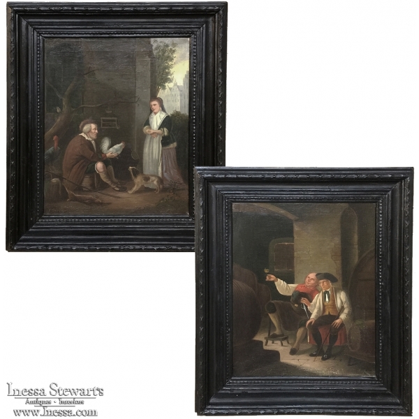 Pair 19th Century Framed Oil Paintings on Canvas by I. Gorius