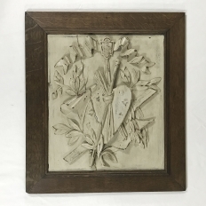19th Century Framed Hand-Carved & Painted Wood Plaque