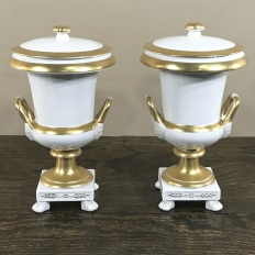 Vieux Brussels Gold & White Lidded Urns
