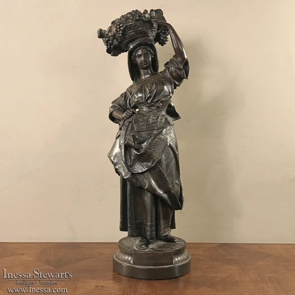 19th Century Spelter Statue of Woman at Harvest Time