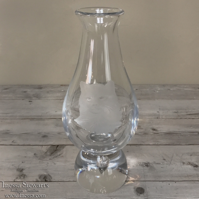 Antique Etched Glass Vase with Silver Base signed by Val Saint Lambert