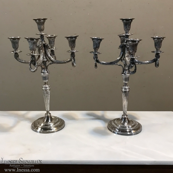 Pair 19th Century Silver Plate Brass Candlesticks