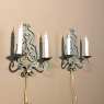 Pair Country French Painted Wrought Iron Wall Sconces