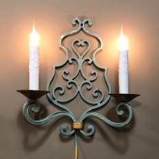 Pair Country French Painted Wrought Iron Wall Sconces