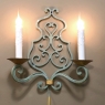 Pair Country French Painted Wrought Iron Wall Sconces