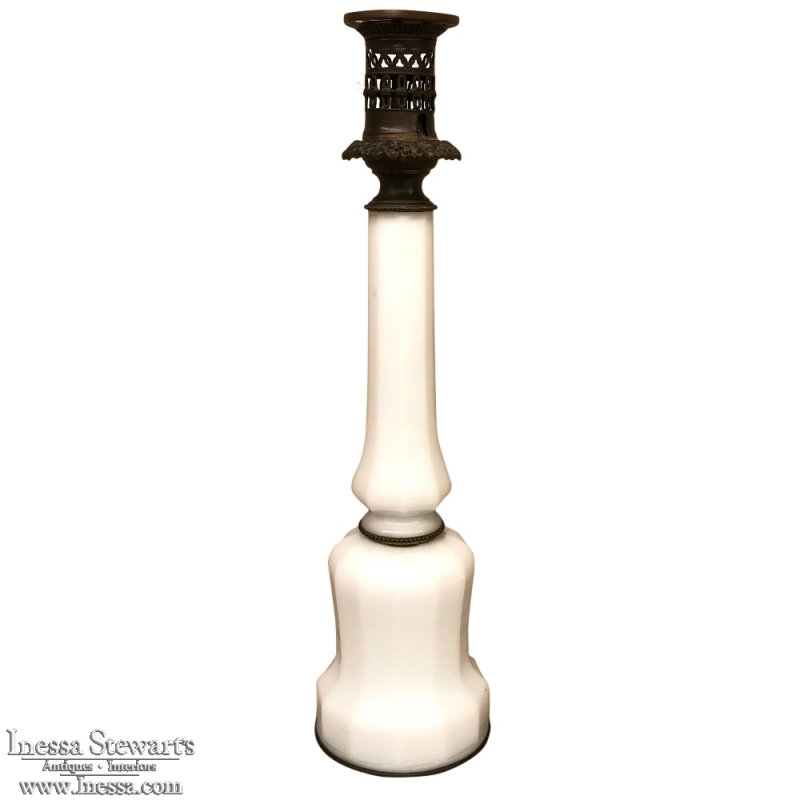 19th Century Neoclassical French Milk Glass Oil Lantern 