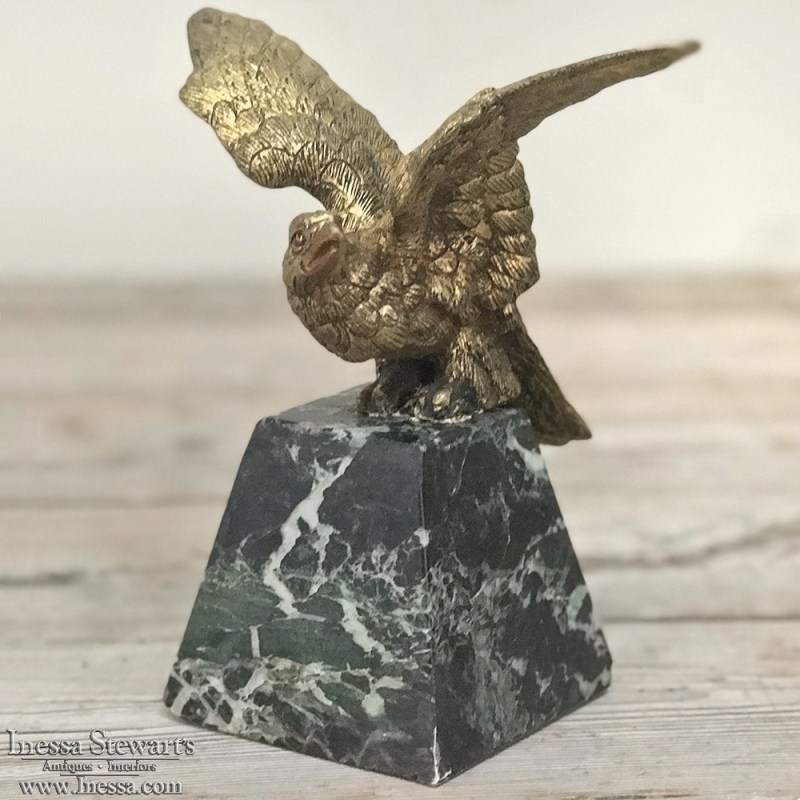 Antique French Bronze Bird Statue on Marble Base