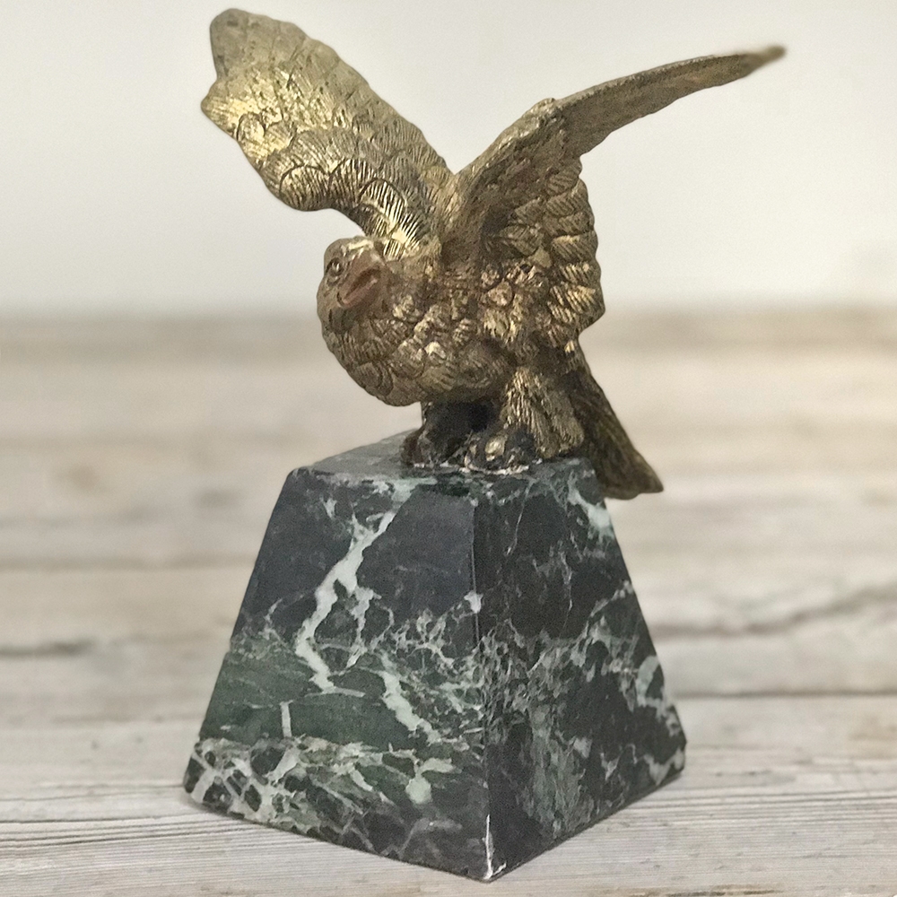 Statue, Antique French Bronze Bird, Marble Base