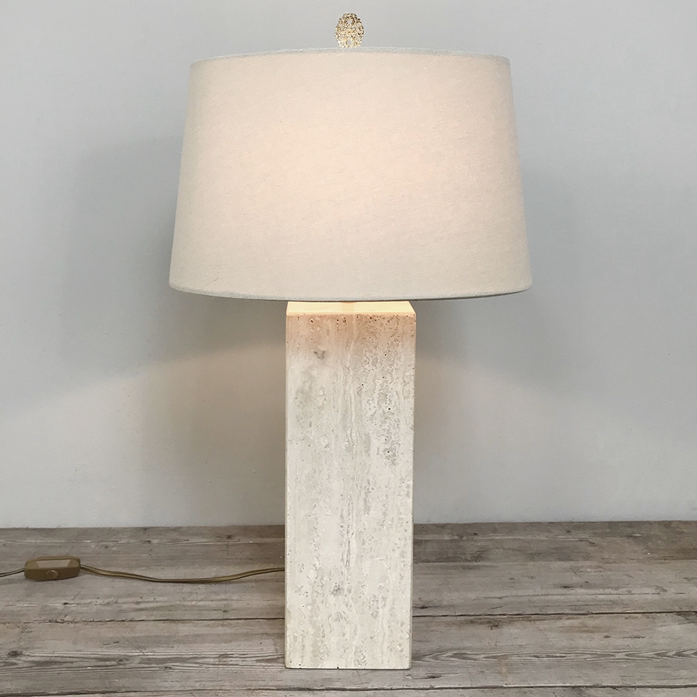 Mid Century Travertine Table Lamp, Fin Travertine Table Lamp