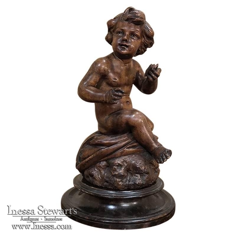 18th Century Hand Carved Wood Statue of a Little Boy