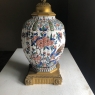 19th Century French Napoleon III Hand Painted Faience and Bronze Converted Oil Lamp
