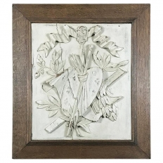 19th Century Framed Hand-Carved & Painted Wood Plaque