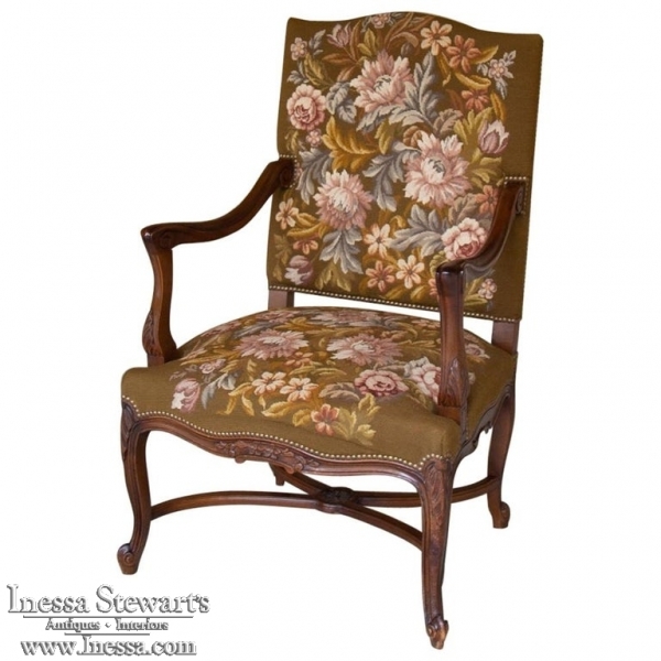 19th Century Antique French Louis XV Original Needlepoint Tapestry Armchair