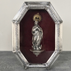 19th Century French Silverplated Madonna in Octagonal Frame