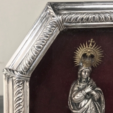 19th Century French Silverplated Madonna in Octagonal Frame