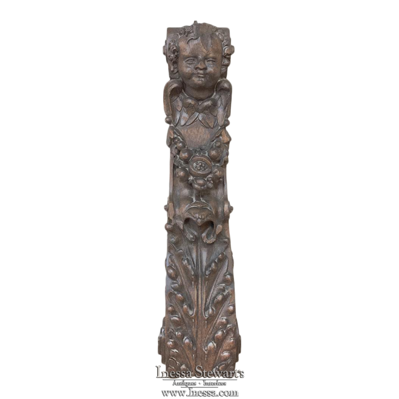 18th Century Hand Carved Angel Oak Pilaster